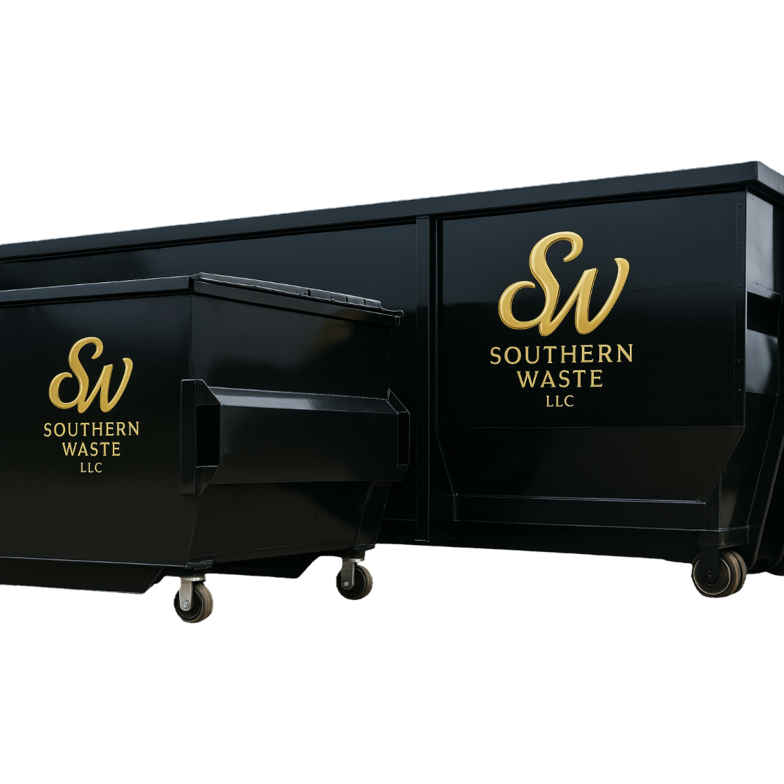 Containers and dumpsters with Southern Waste branding